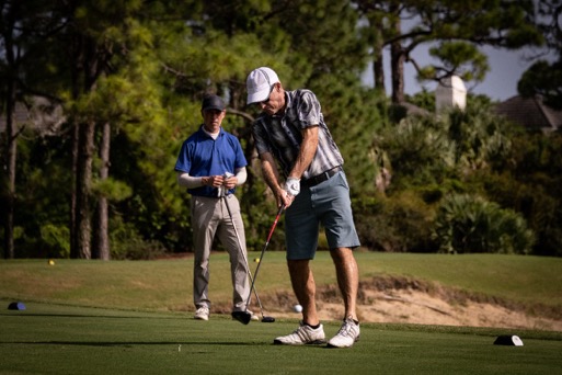 A couple of men playing golf

Description automatically generated with medium confidence